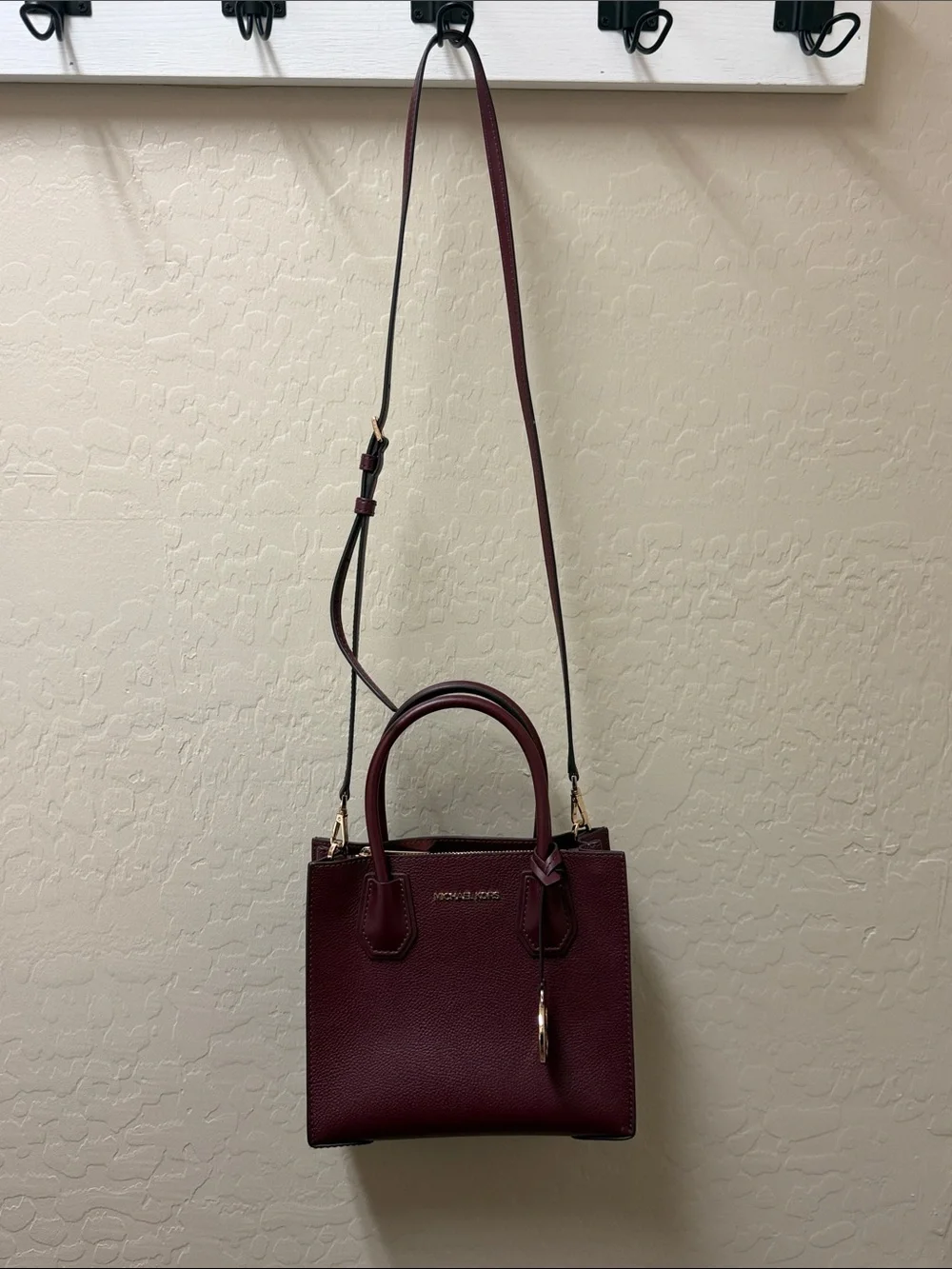 Michael Kors Burgundy Leather Satchel with Gold Accent